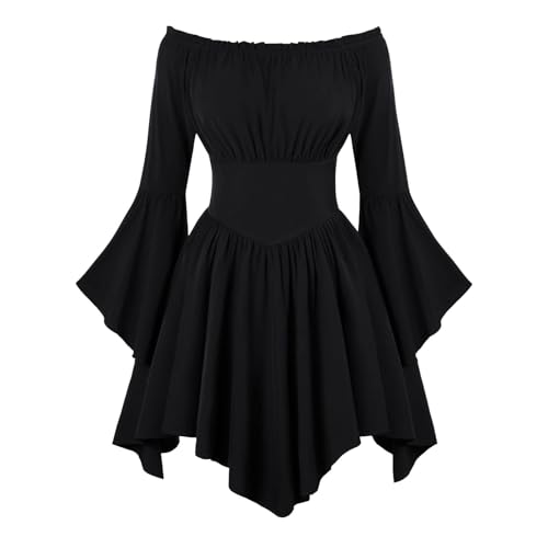 Piratenkostüm Damen Mittelalter Kleidung Gothic Corsett Swing Kleid Kurz Sexy Langarm Boho Piratin Strampler Minikleid...