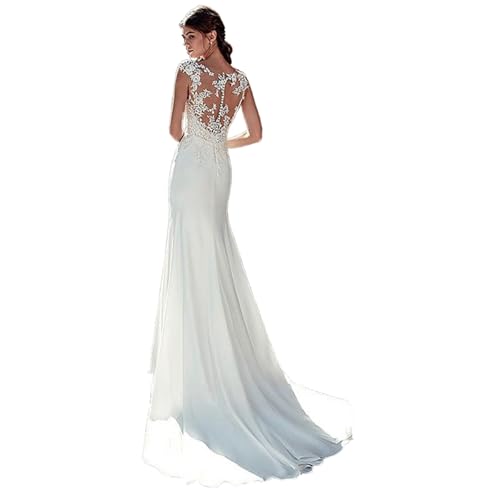 ZODICK Kurzarm Spitzen Applikationen Meerjungfrau Brautkleider natürliche schlanke Knöpfe Rücken Frauen Braut Kleid...