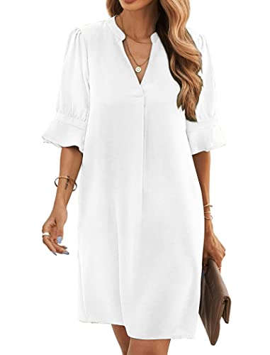 Famulily Damen Hemd Kleider Casual Party Kleider Sundress Midi Kleider Boho Kleid für Frauen Sommer Weiß XXL
