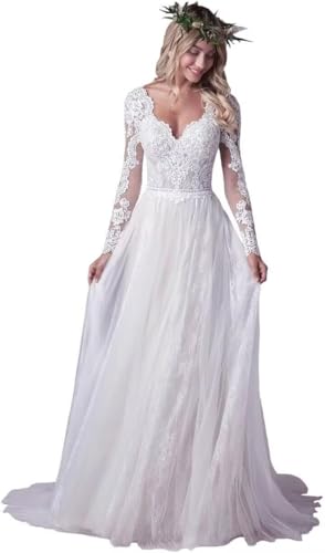 JIAJUPA Langärmeliges Brautkleid für Braut, Spitze, Strand, Boho, Hochzeit, Brautkleider für Damen,...