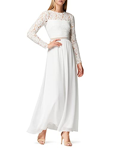 Amazon-Marke: TRUTH & FABLE Damen Maxi A-Linien-Kleid aus Spitze, Weiß (Weiß), 36, Label:S