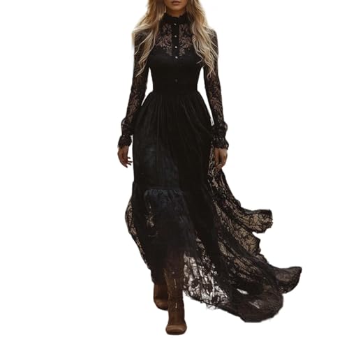 JVHYANFUL Damen Langes Boho Kleid - Casual V-Ausschnitt Wild West Karneval Details Fransen Urlaub Büro Sommer Herbst...
