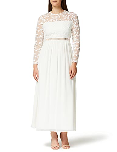 TRUTH & FABLE Damen Maxi A-Linien-Kleid aus Spitze, Weiß (Elfenbein)., XL