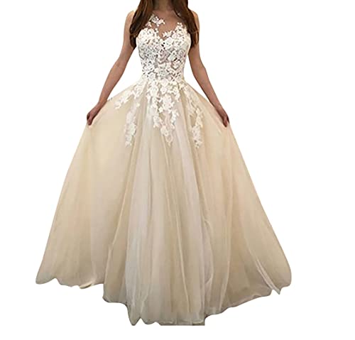 Brautkleider A-Linie Spitze Damen Hochzeitskleider V-Ausschnitt Lange Ballkleid mit Schleppe Bodenlang Chiffon...