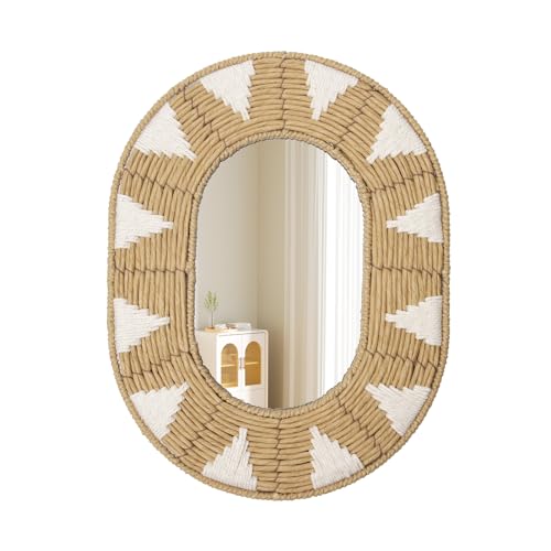 Oval Wall Mirrors Rattan Wandspiegel Moderner Boho Dekospiegel mit Metallhaken Boho Deko Wanddeko Flurspiegel Wandbehang...