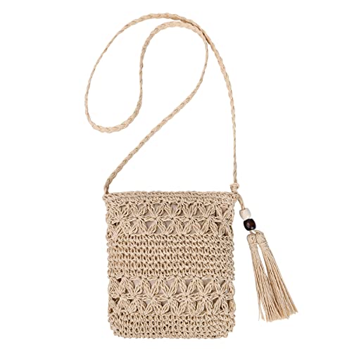 Aucuu Strohtasche Damen Stroh Umhängetasche Vintage Strandtasche mit Quaste Strand Stroh Handtasche Crossbody Tasche...