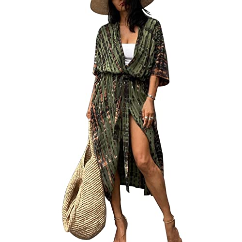 Baynetin Long Beach Kleid für Frauen, Damen Lose Sommer Pareos, Maxi Strandkleid Boho Kimono Lang Strand Cardigan...