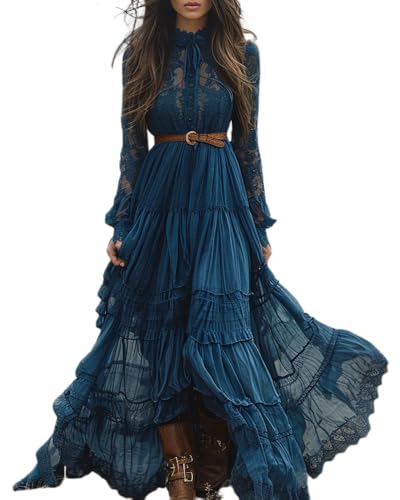 dalamirra Damen Lange Boho Vintage rustikalen Stil V-Ausschnitt Maxi Kleid mit Blumenmuster lässige Frühjahr Sommer...