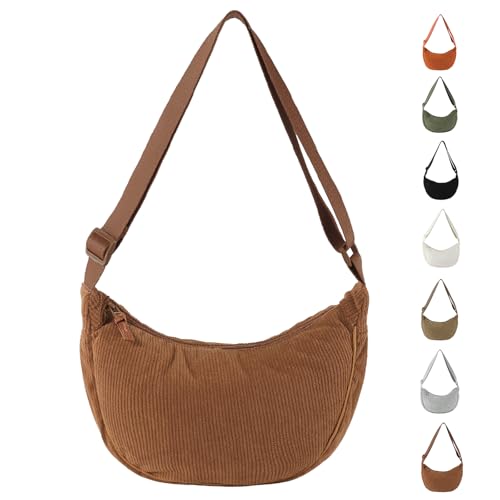 APMGONT Damen Cord Crossbody Bag, Halbmond Tasche Umhängetasche, Damen Halbmond Tasche Schultertasche Mit Einstellbar...