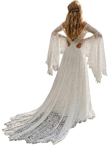 Damen Boho Hochzeitskleider für Braut mit Langarm Übergröße Spitze Strand Brautkleider Bohemian Hochzeitskleider,...