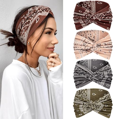 Kavya Haarband Damen Stirnband Damen 4er Pack – 7'' Extra Breit Haarbänder Dünn, Elastische Kopftuch Weiche Boho...