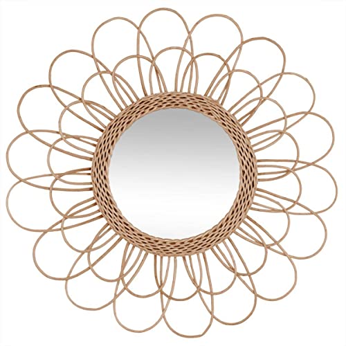 Atmosphera - Spiegel Blume Rattan d56cm - Blumenspiegel, Rattan, MDF und Glas, Abmessungen 56x2,8x56 cm