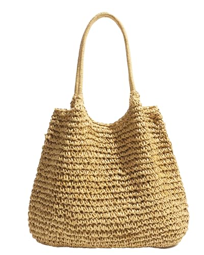 Micmores Strandtasche Strohtasche Damen – Elegante Handtasche Damen Boho Umhängetasche Tote Bag groß Shopper Tasche...