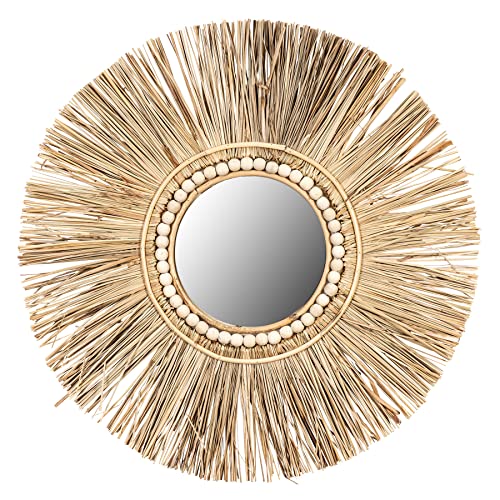 levandeo Spiegel Seegras Ø 55cm Wandspiegel Rund Flurspiegel Wanddeko Boho Deko Bohostyle Bohochic Natur